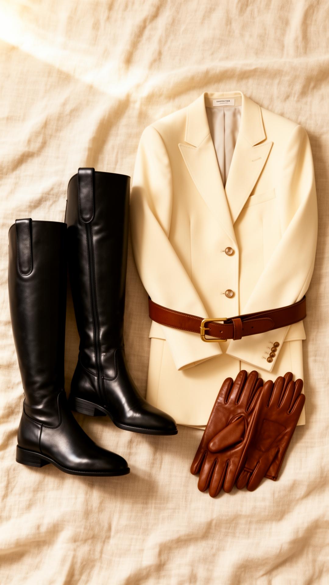 Editorial flatlay of equestrian fashion